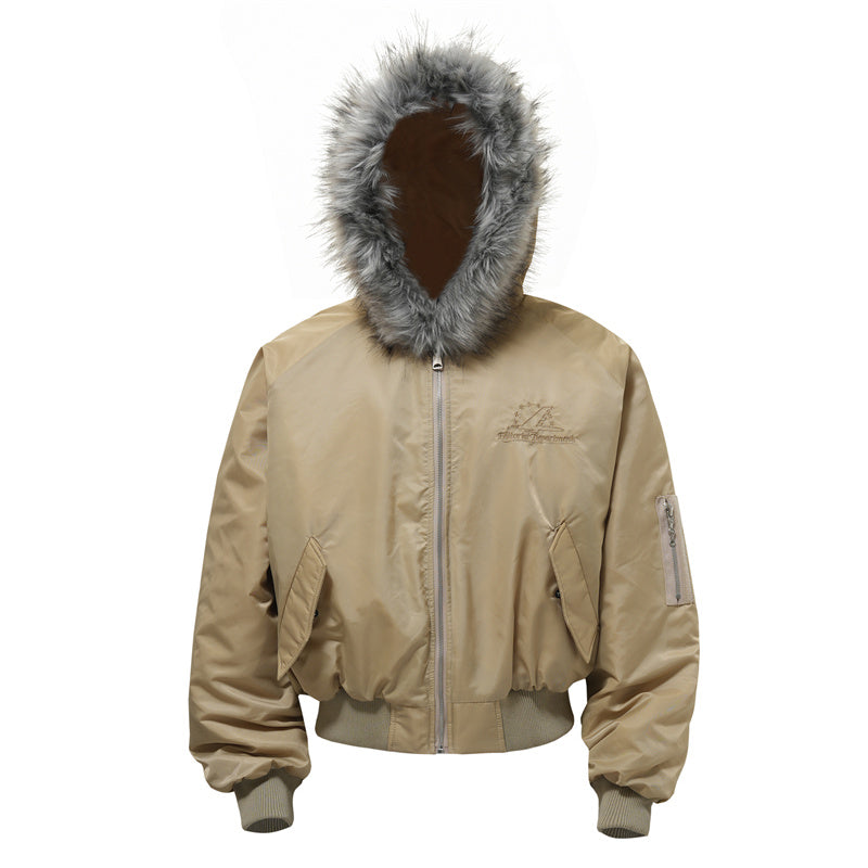 BTSG Deconstructed Cropped Fur mountain carved hooded jacket