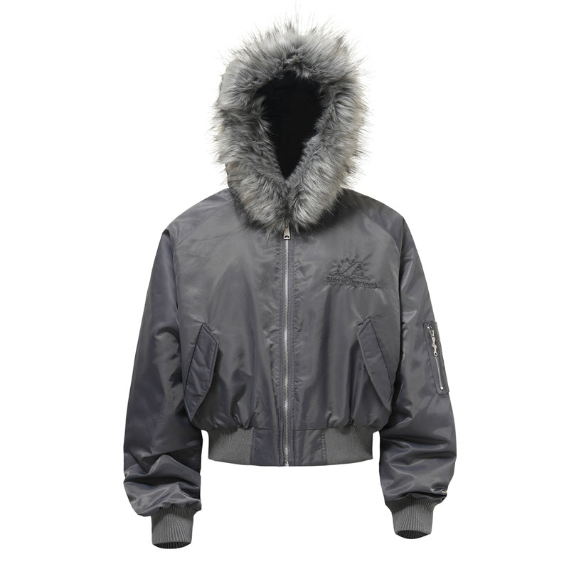 BTSG Deconstructed Cropped Fur mountain carved hooded jacket