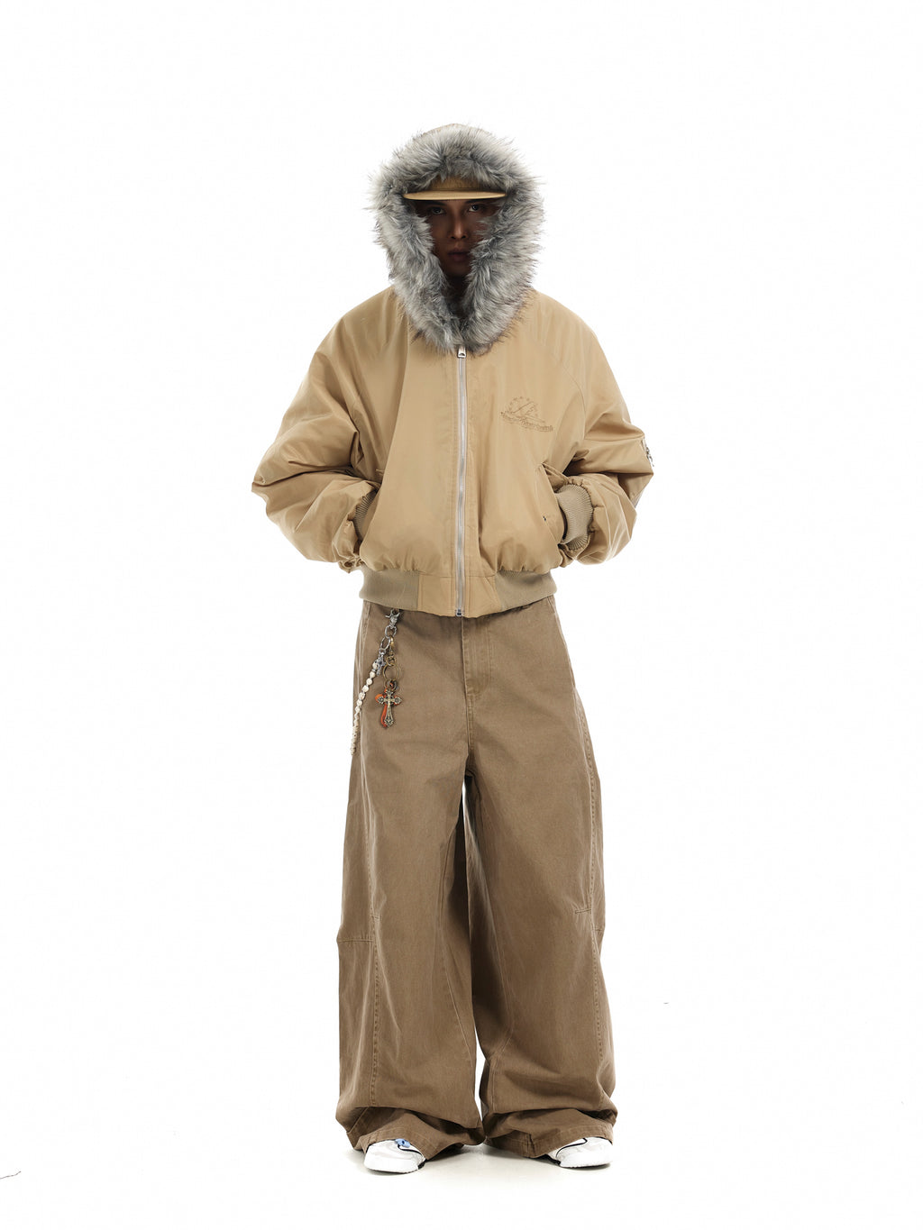 BTSG Deconstructed Cropped Fur mountain carved hooded jacket