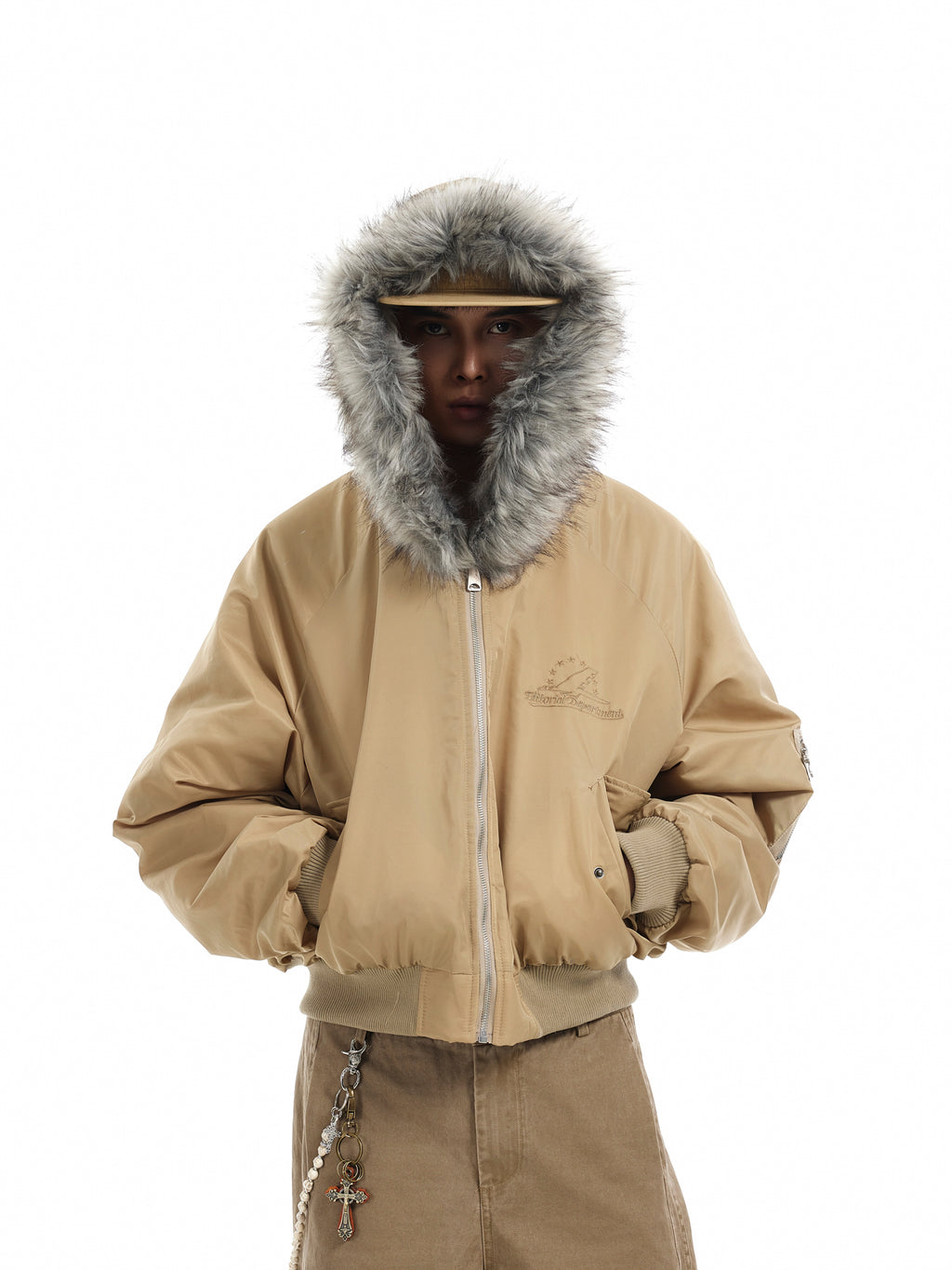 BTSG Deconstructed Cropped Fur mountain carved hooded jacket