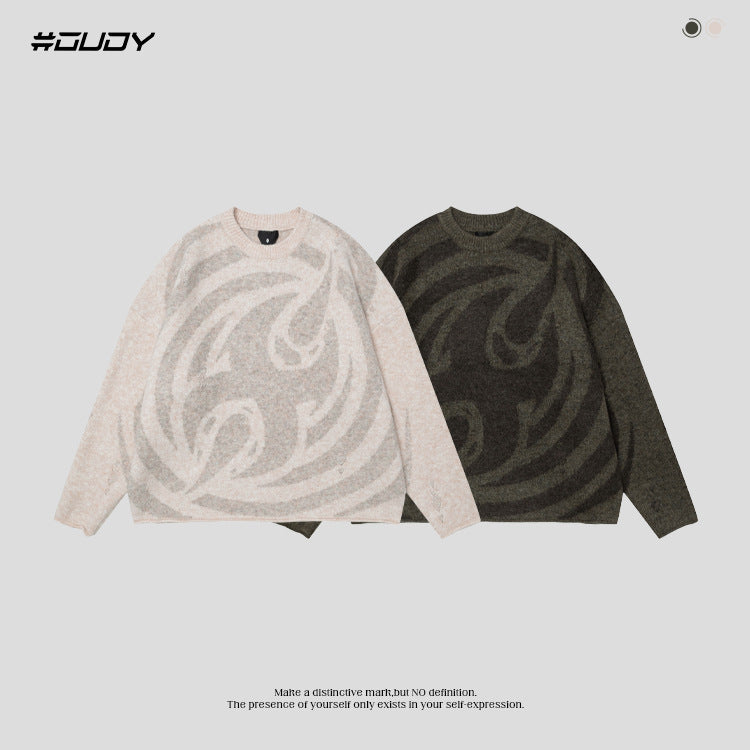 #OVDY Unisex retro distressed round neck soft knit heavy sweater