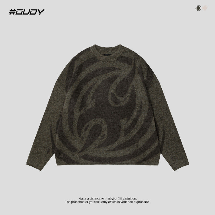 #OVDY Unisex retro distressed round neck soft knit heavy sweater