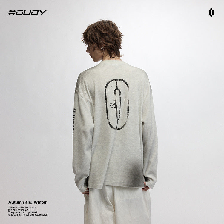 OVDY Streetwear Long Sleeve 250g Waffle Fabric Spray Painted Sweatshirt