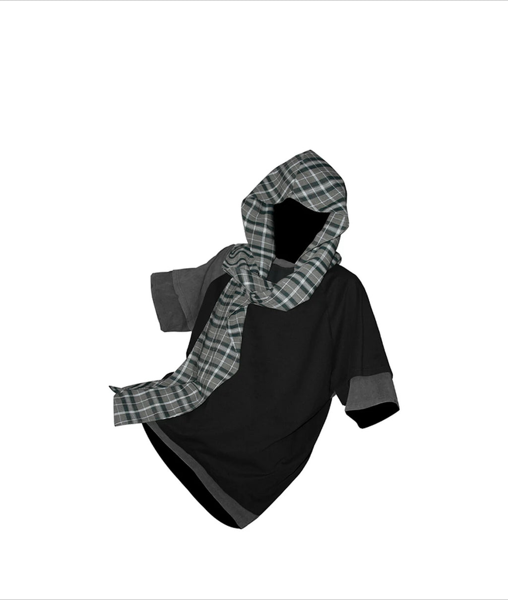 RELABEL Removable Scarf Multi-layer Contrasting Tee