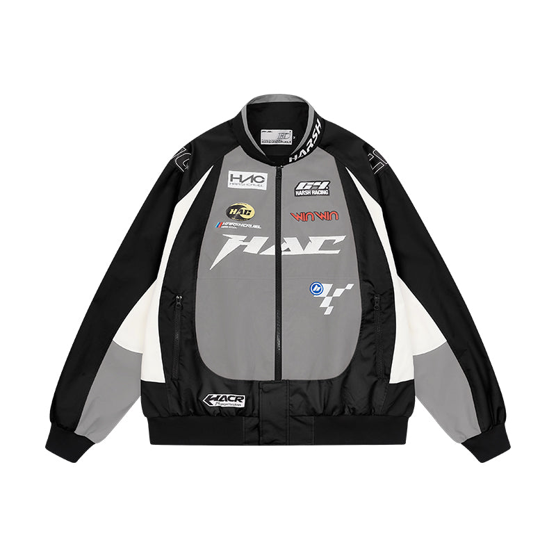 Harshandcruel Sporty structure contrast structure stitching Leather racing Jacket