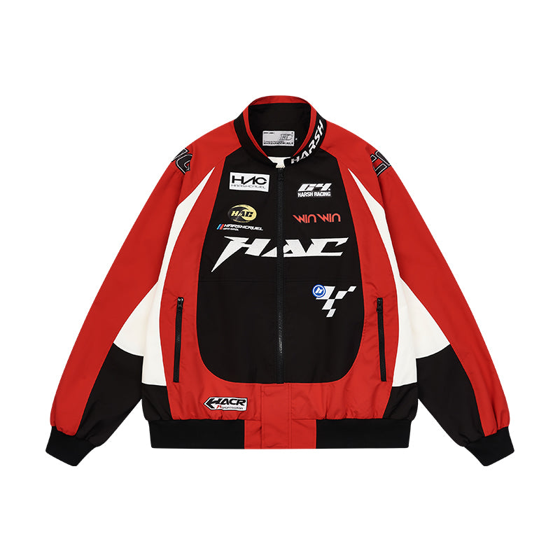 Harshandcruel Sporty structure contrast structure stitching Leather racing Jacket