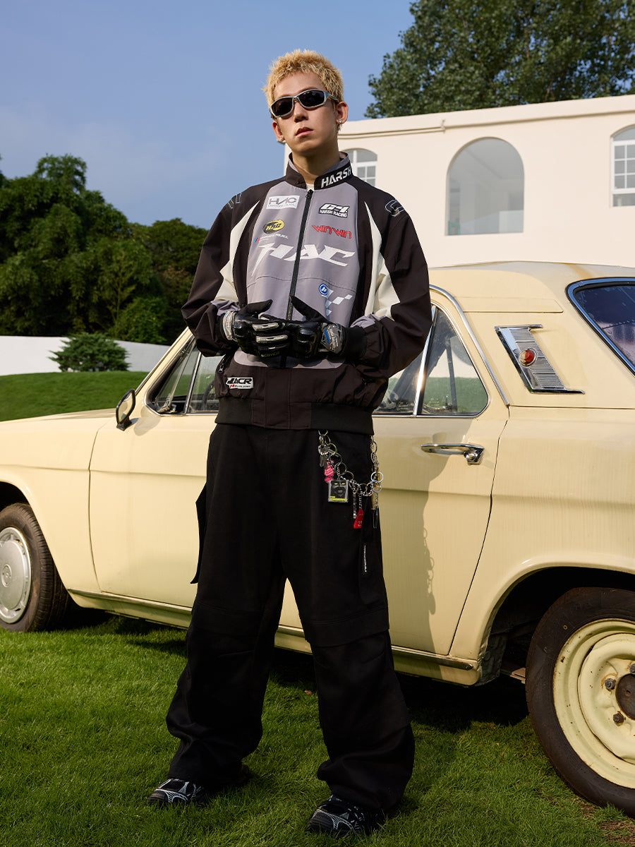 Harshandcruel Sporty structure contrast structure stitching Leather racing Jacket