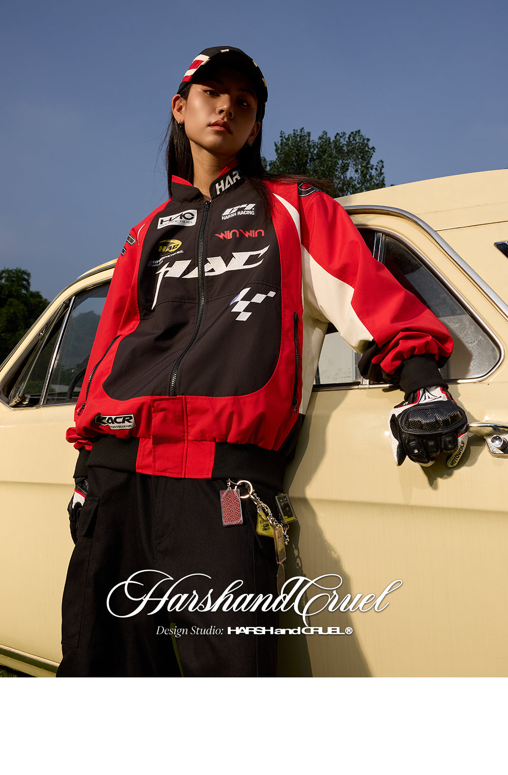 Harshandcruel Sporty structure contrast structure stitching Leather racing Jacket