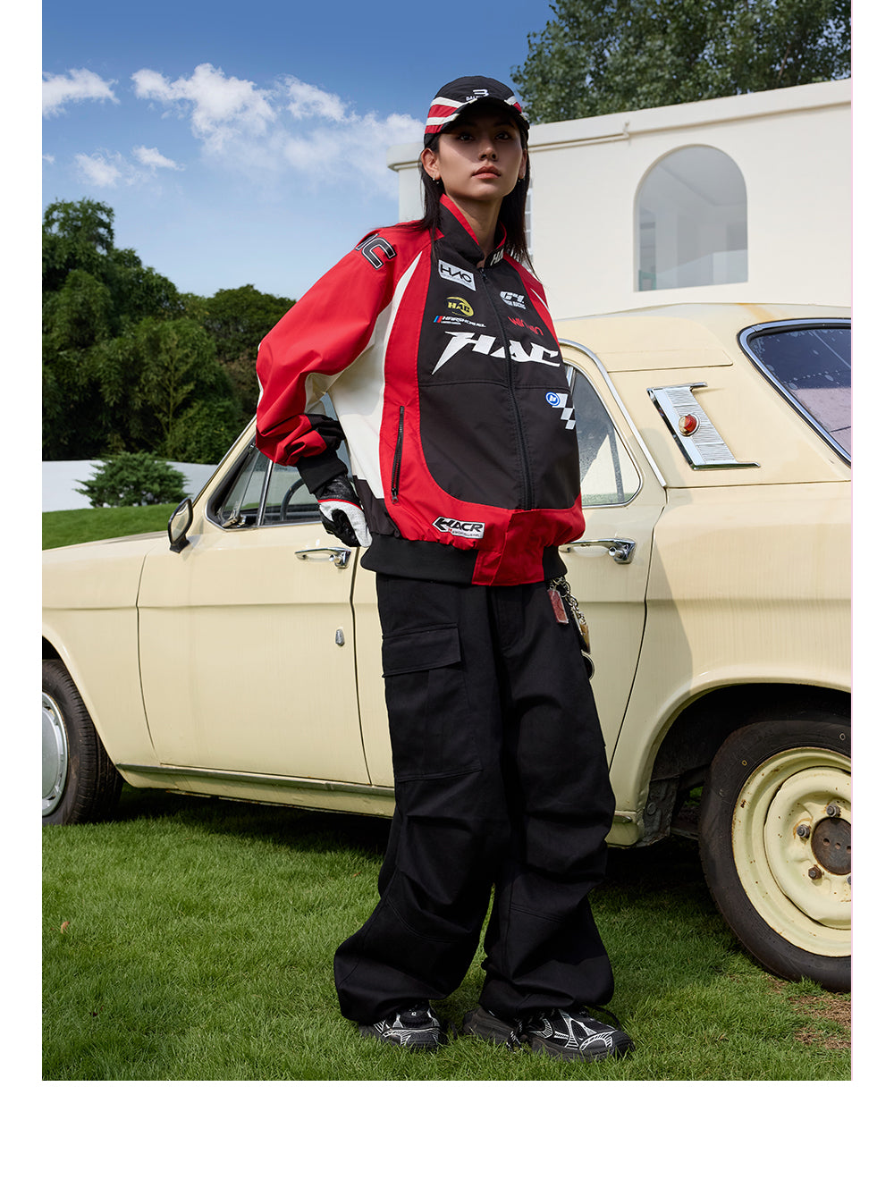 Harshandcruel Sporty structure contrast structure stitching Leather racing Jacket