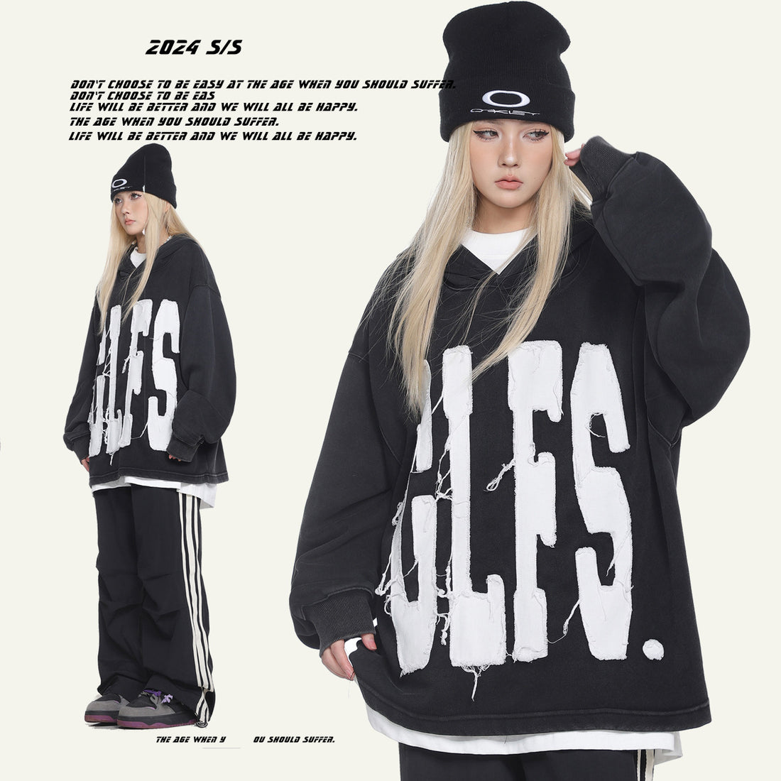 GLFS letter patch embroidered hip-hop Crop hoodie