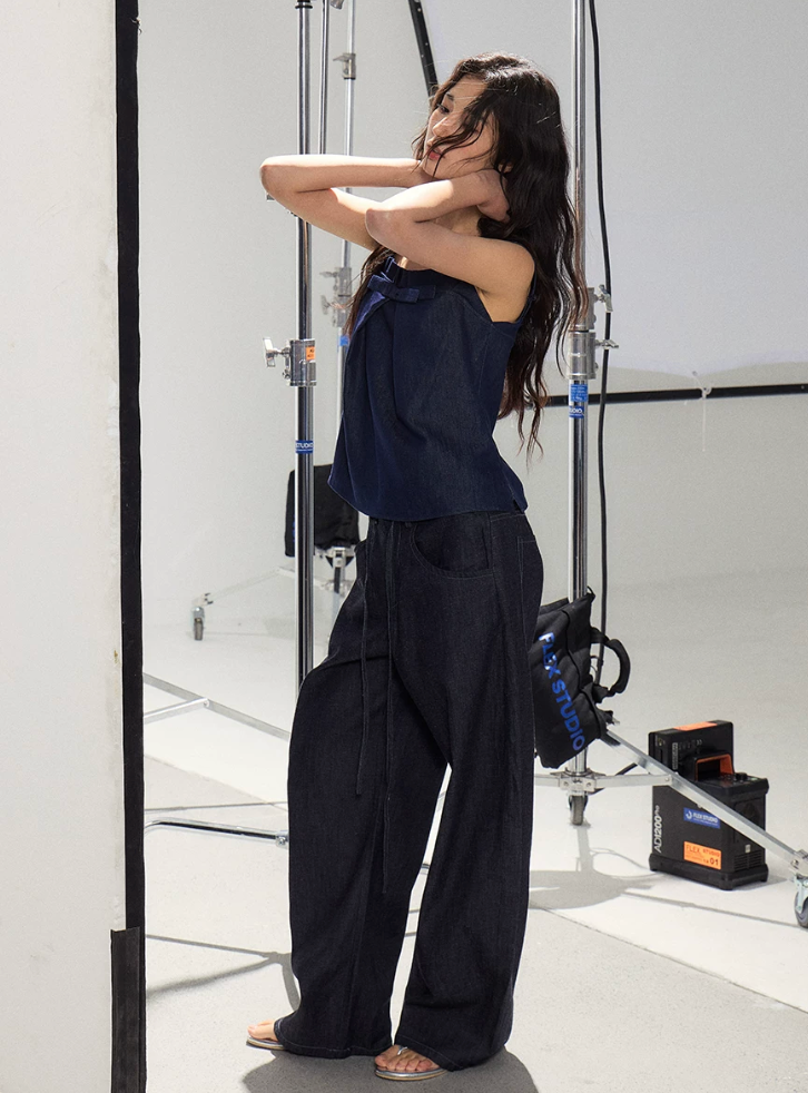 WITHMIN Pleated Bow Sling Vest