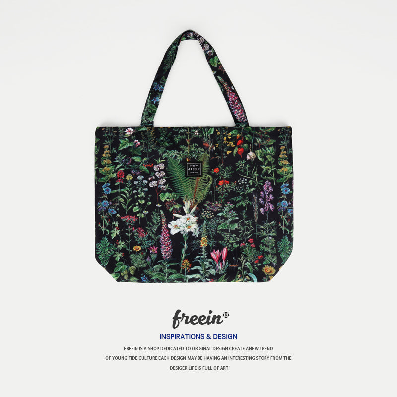 FREEIN forest flower print canvas bag