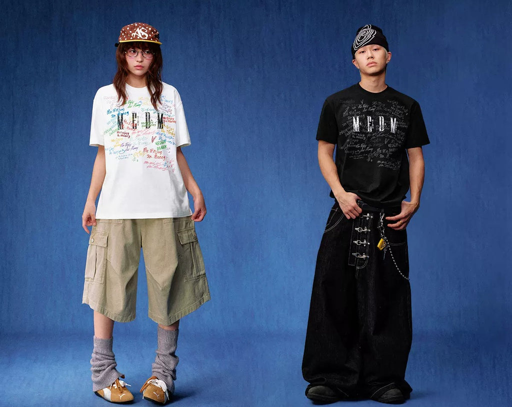 MEDM Font Graffiti Print Embroidery Loose Tee
