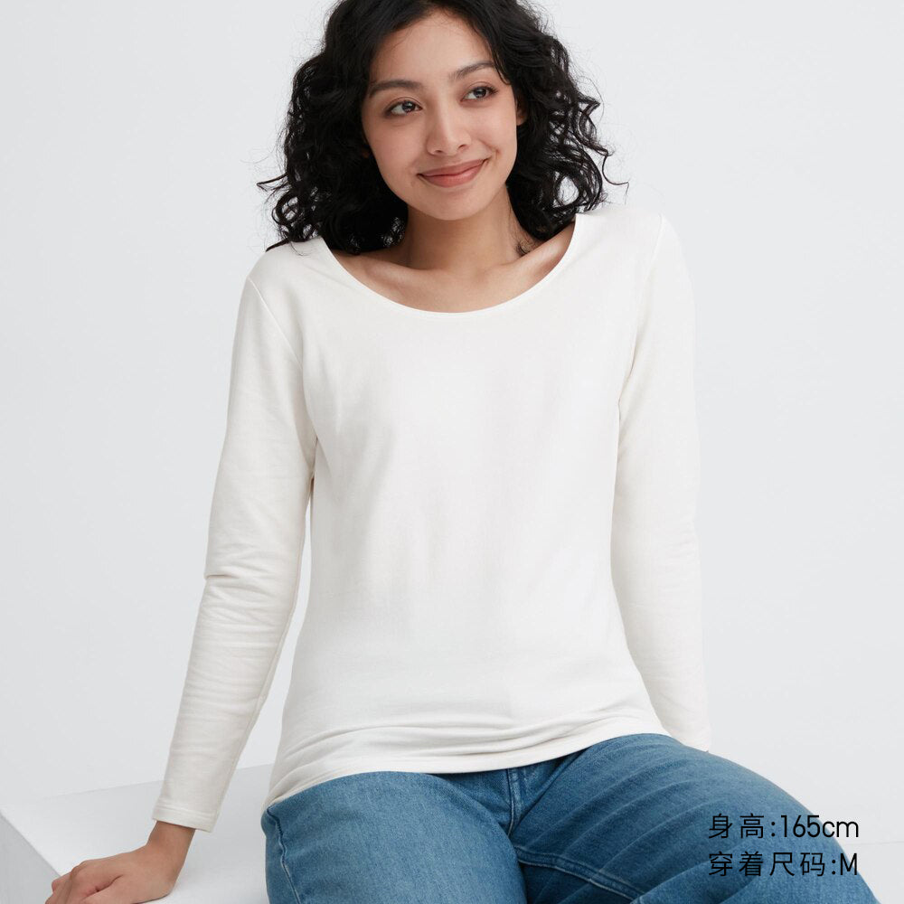 UNIQLO Duoshu Warm Women's HEATTECH Cotton Blend U-Neck T-Shirt Winter Underwear 460380