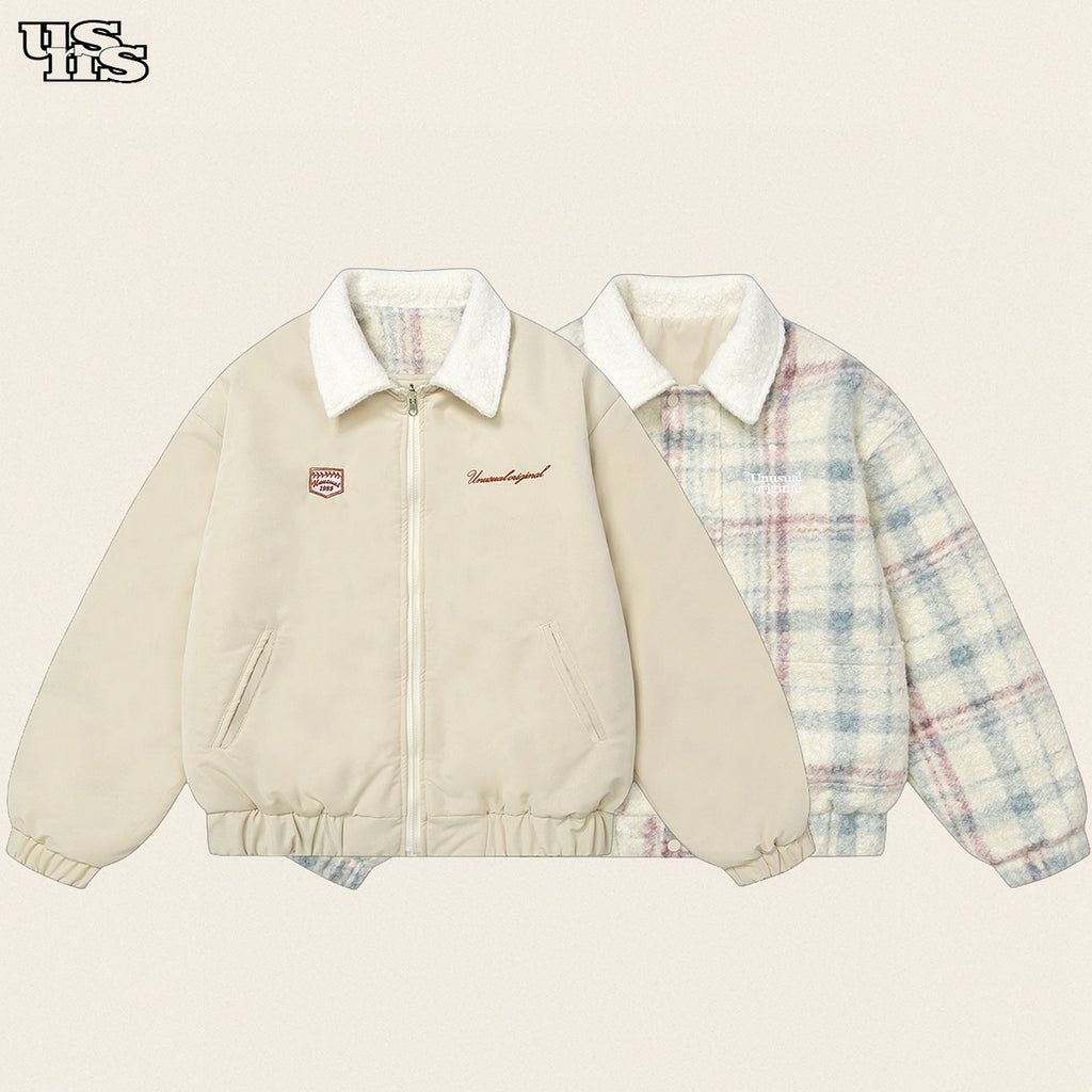 Unisex reversible woolen cotton lambswool loose padded jacket