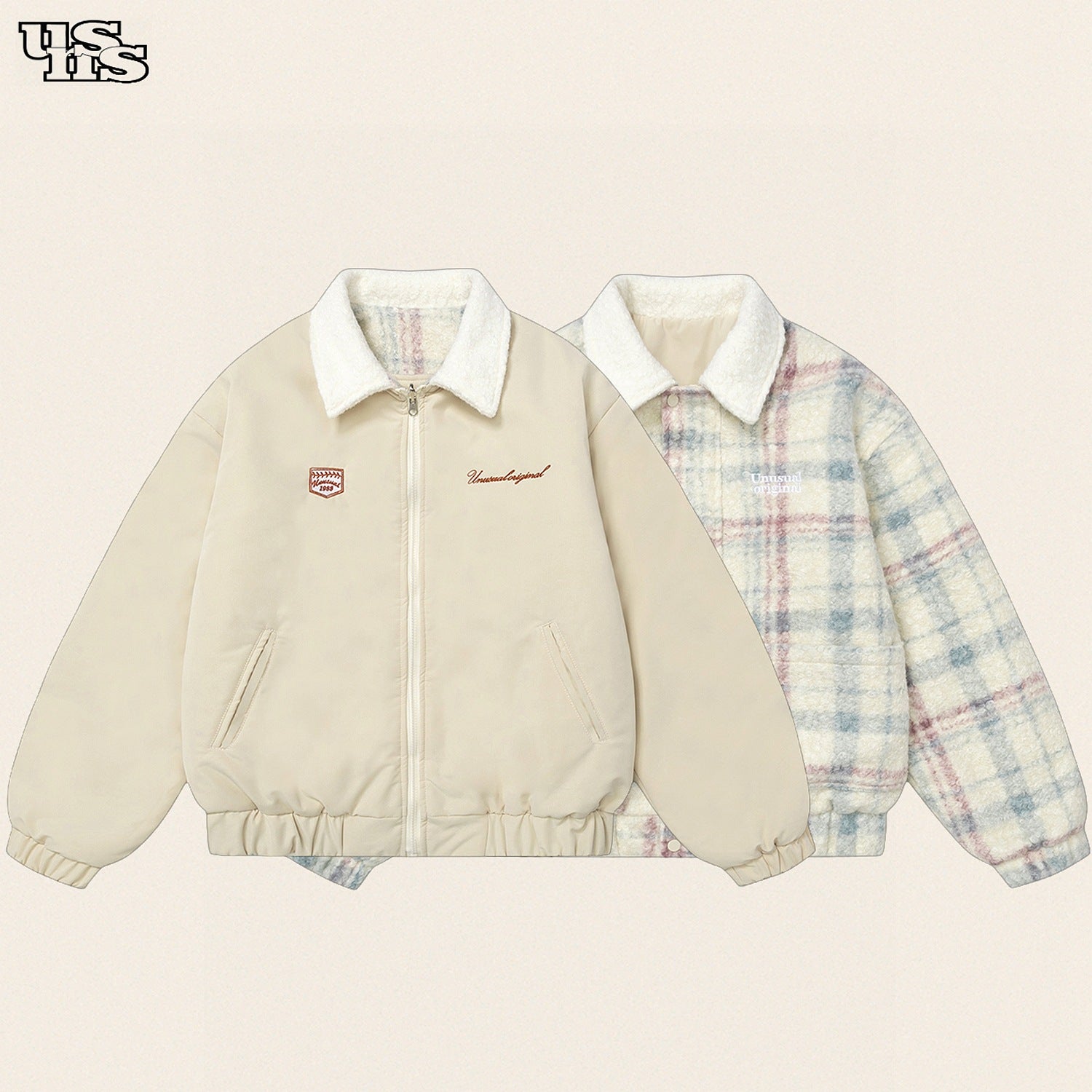 Unisex reversible woolen cotton lambswool loose padded jacket