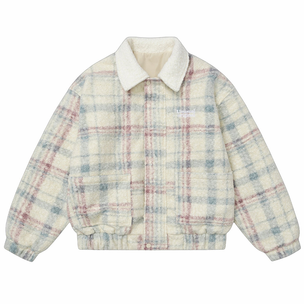 Unisex reversible woolen cotton lambswool loose padded jacket