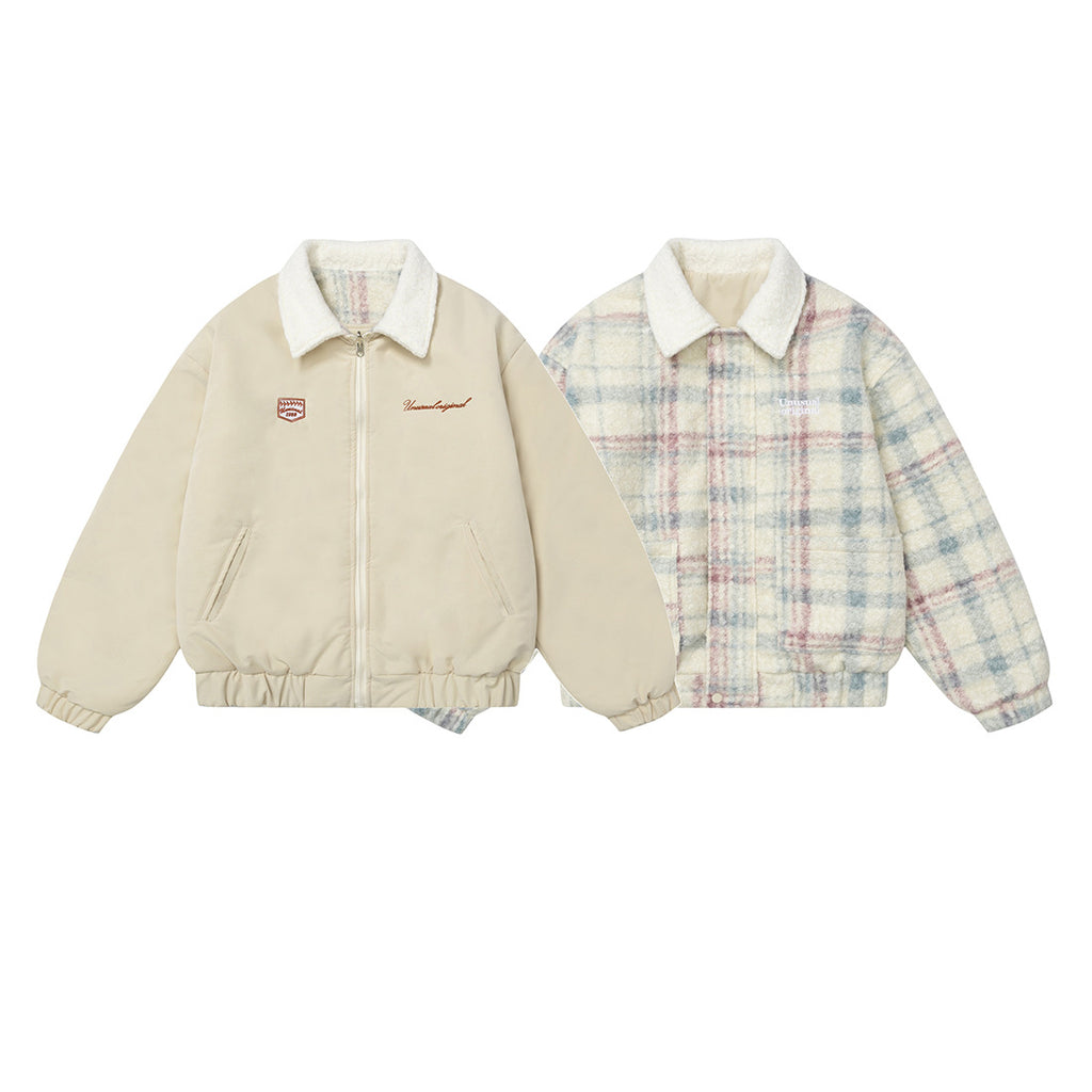 Unisex reversible woolen cotton lambswool loose padded jacket