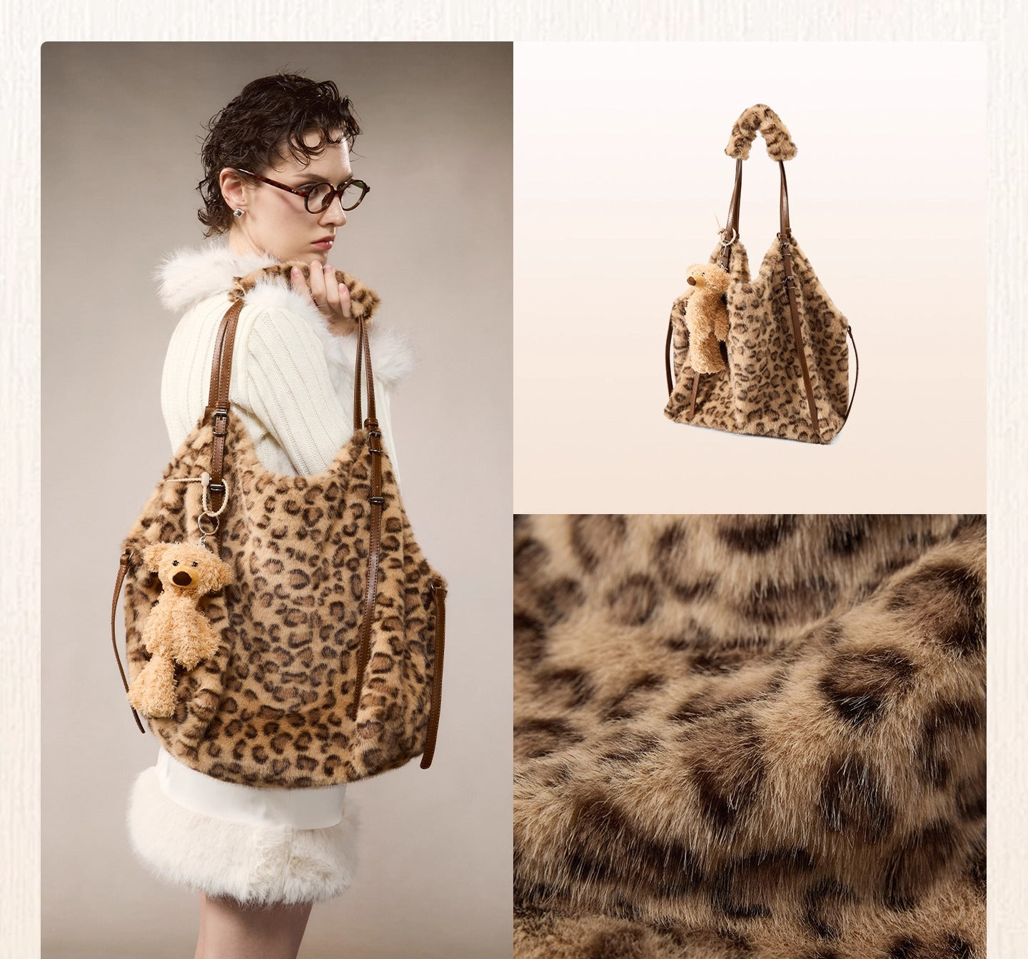 (Clearance) JACD Large Capacity Fluffy Leopard Print Bag