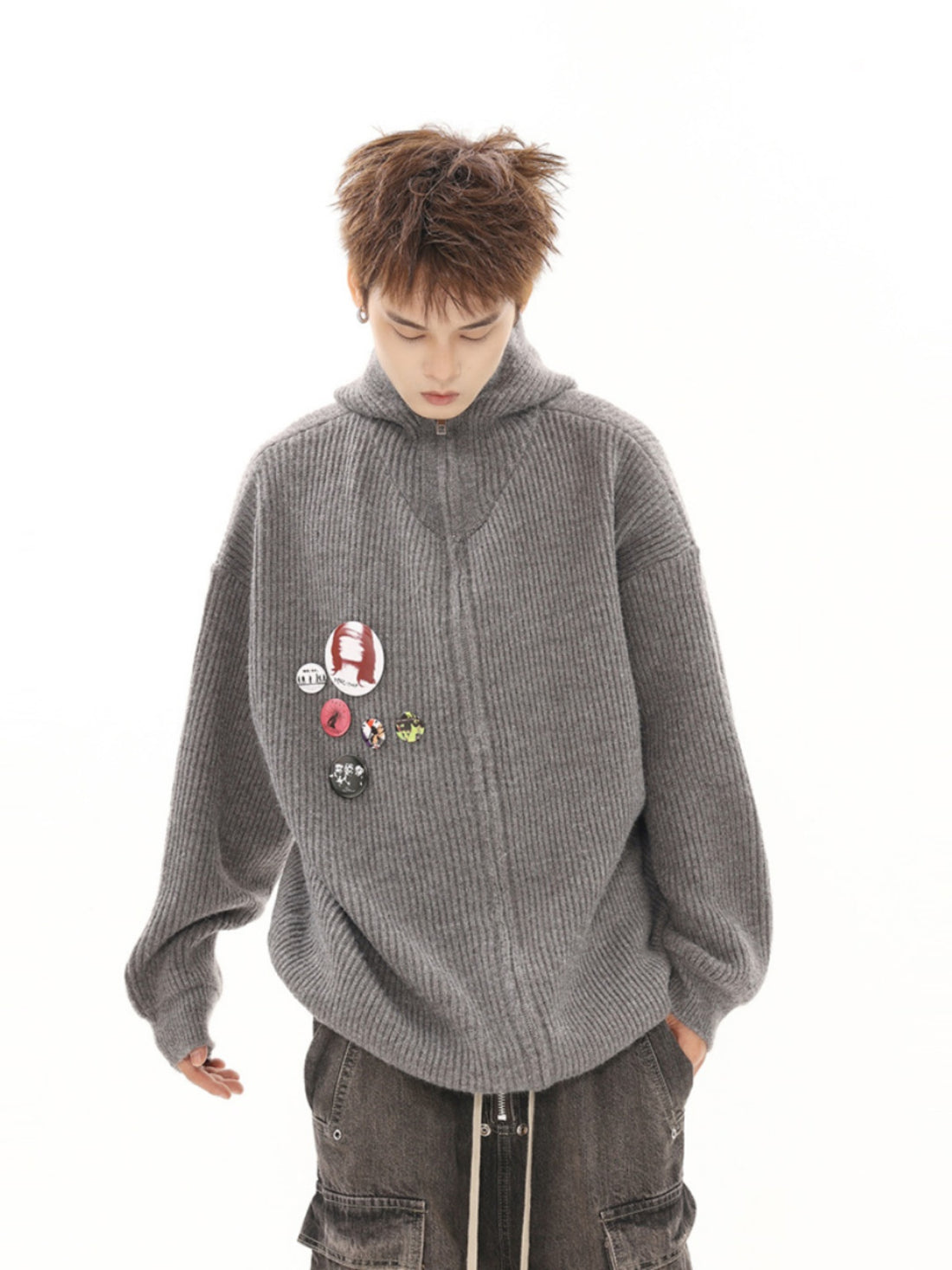 BTSG Badge Slouchy Cardigan sweater knit jacket