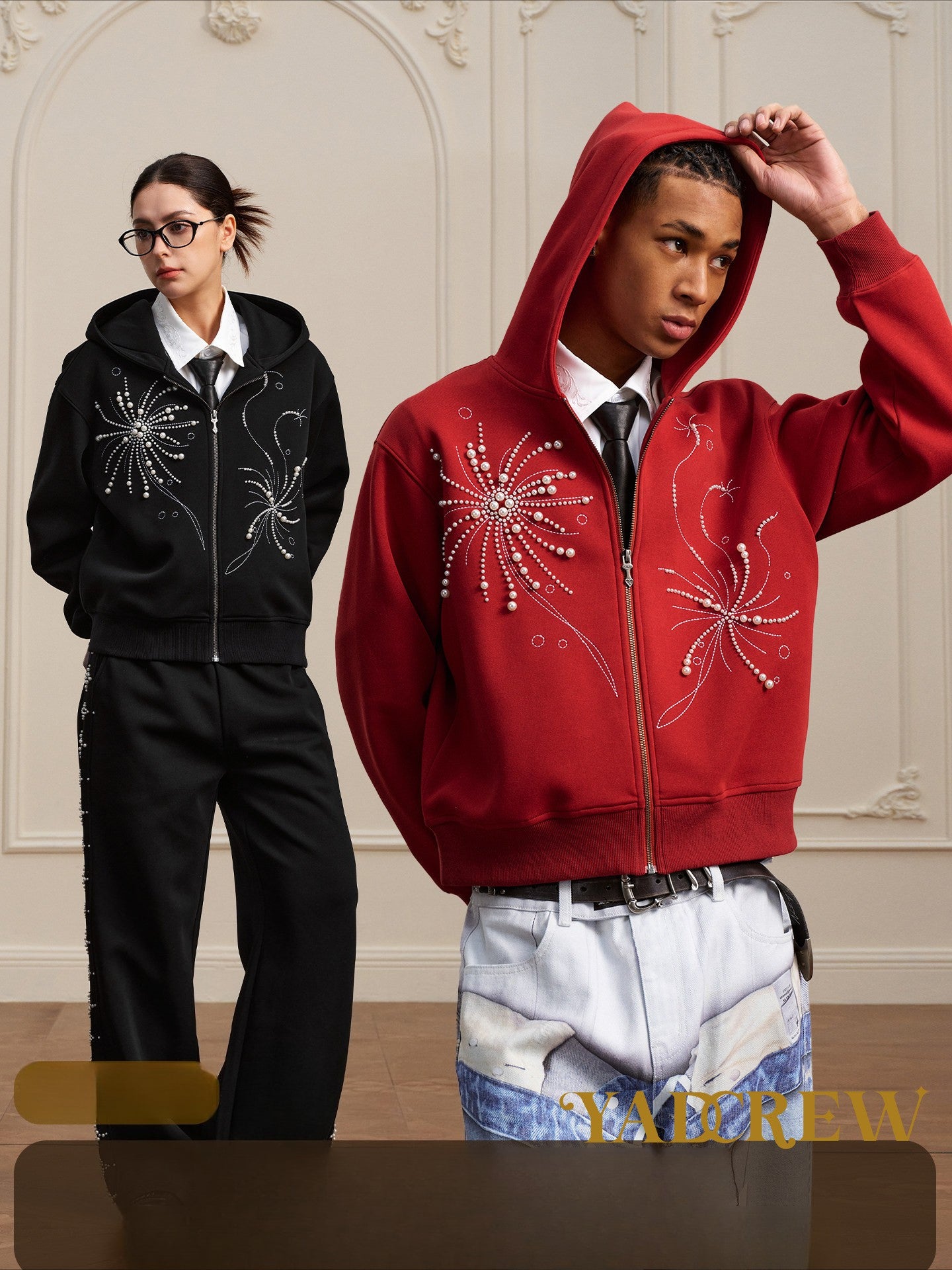 YADcrew Fireworks Pearl Embroidered Hooded Jacket
