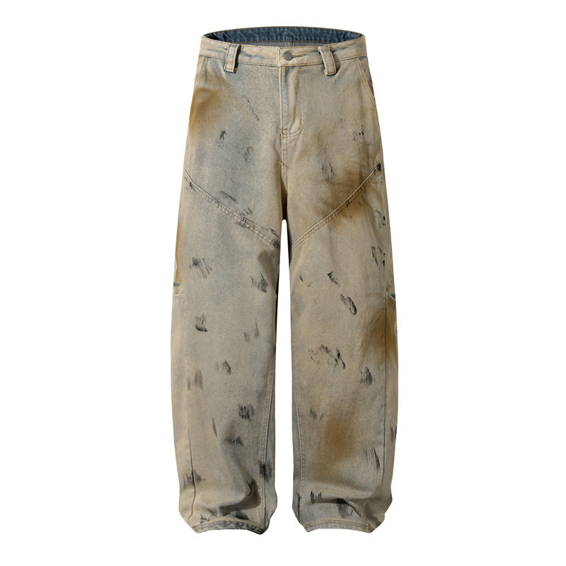 BTSG Dirtyfit Wasteland Dirty Dye Distressed Wash Dye Loose Wide Leg Scimitar Jeans
