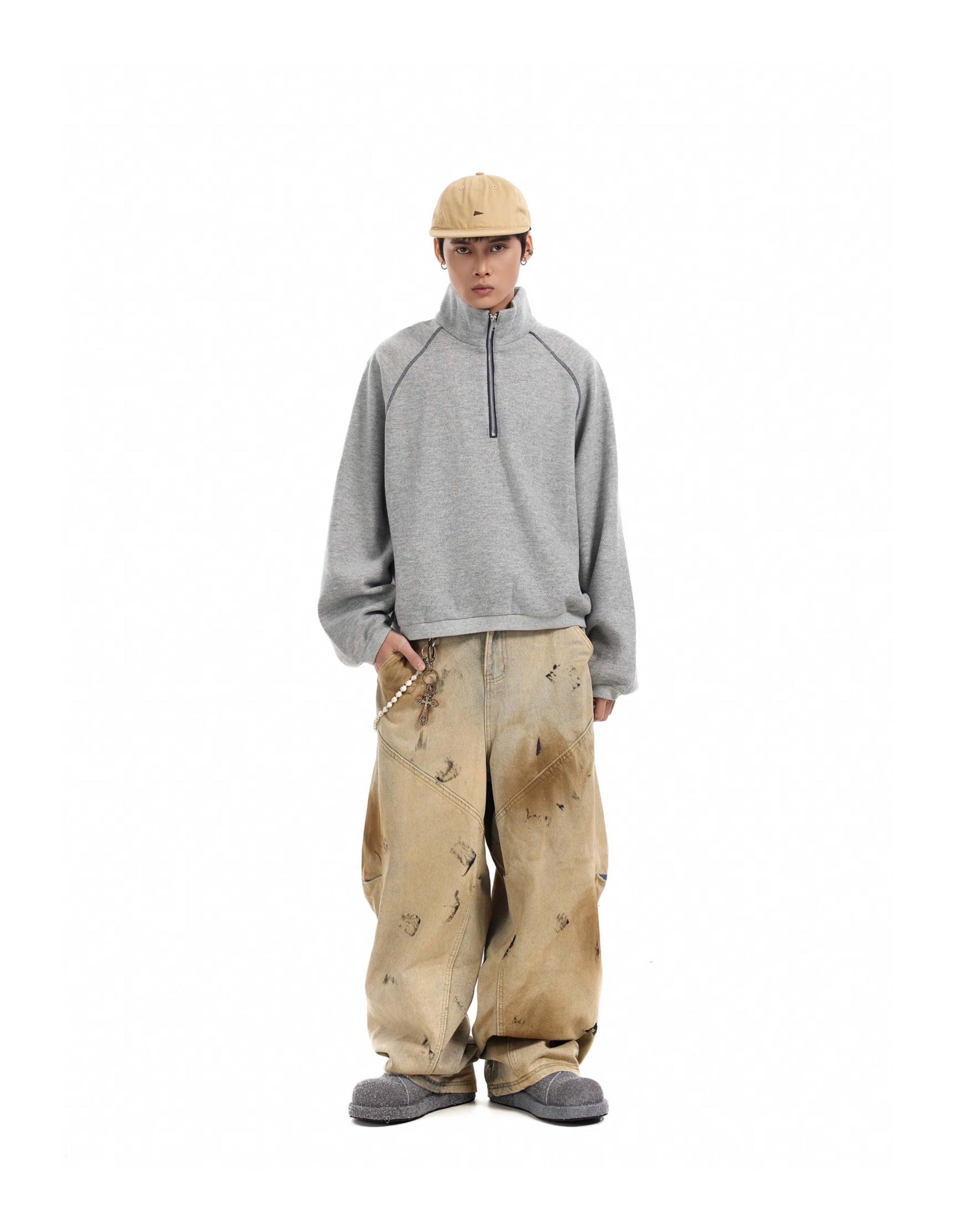 BTSG Dirtyfit Wasteland Dirty Dye Distressed Wash Dye Loose Wide Leg Scimitar Jeans