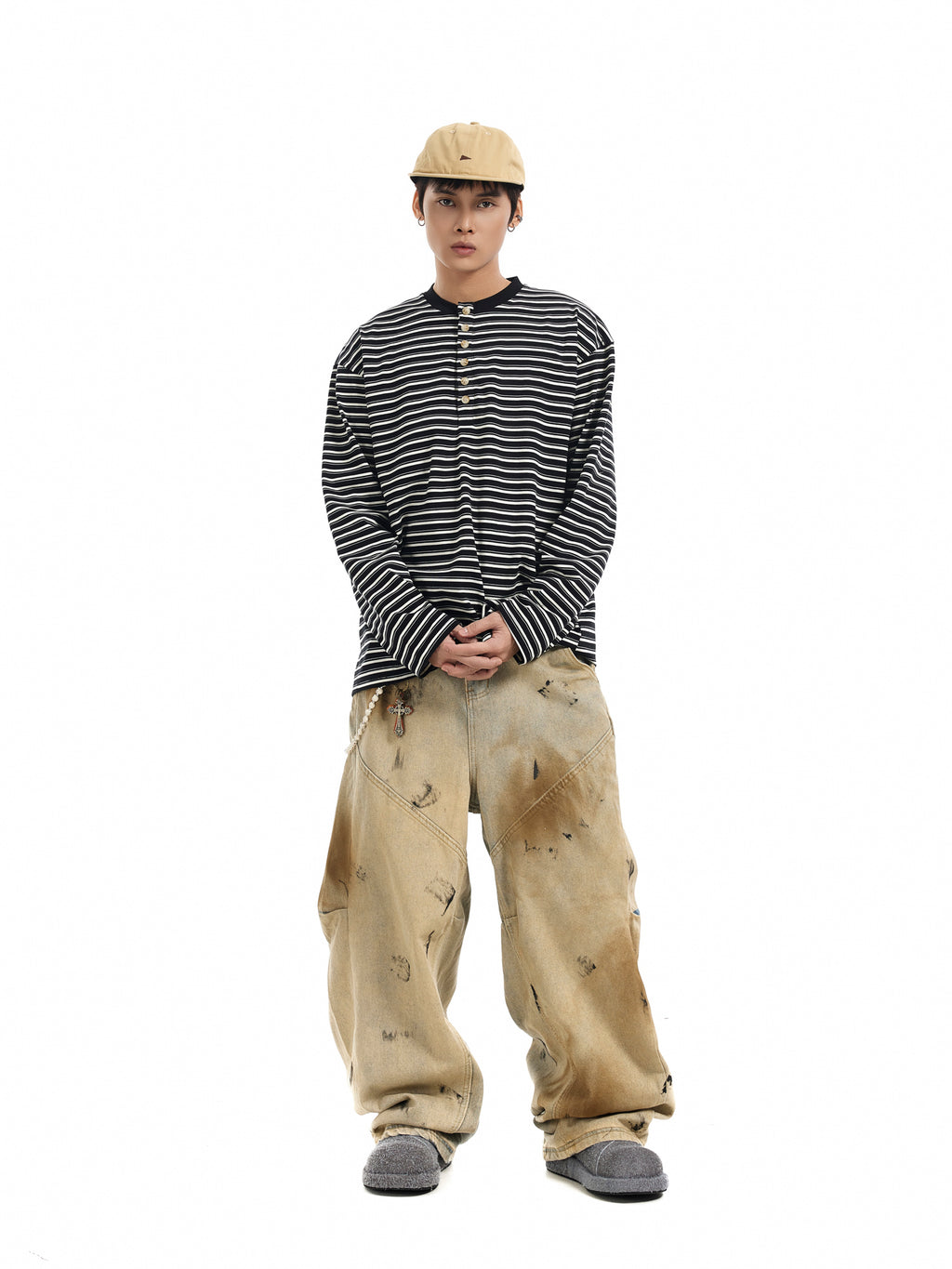 BTSG Dirtyfit Wasteland Dirty Dye Distressed Wash Dye Loose Wide Leg Scimitar Jeans