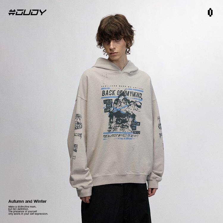 #OVDY 430g Vintage Distressed Wash Side Pocket Dropped Shoulder Hoodie