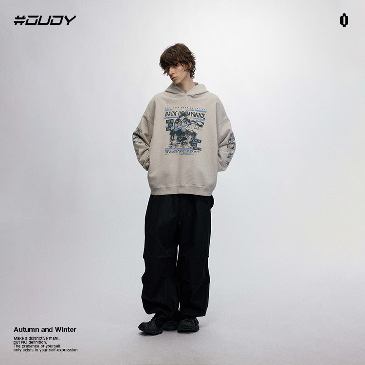 #OVDY 430g Vintage Distressed Wash Side Pocket Dropped Shoulder Hoodie