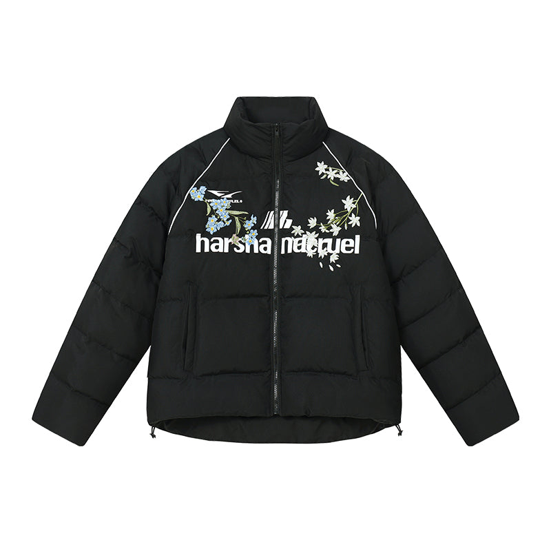 Harshandcruel 7 Chinese Split Floral Embroidery Stand Collar Graphene Thermal Puffer Jacket