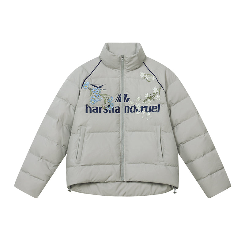 Harshandcruel 7 Chinese Split Floral Embroidery Stand Collar Graphene Thermal Puffer Jacket