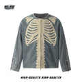 GLFS vintage distressed frame heavy washed embroidered denim jacket