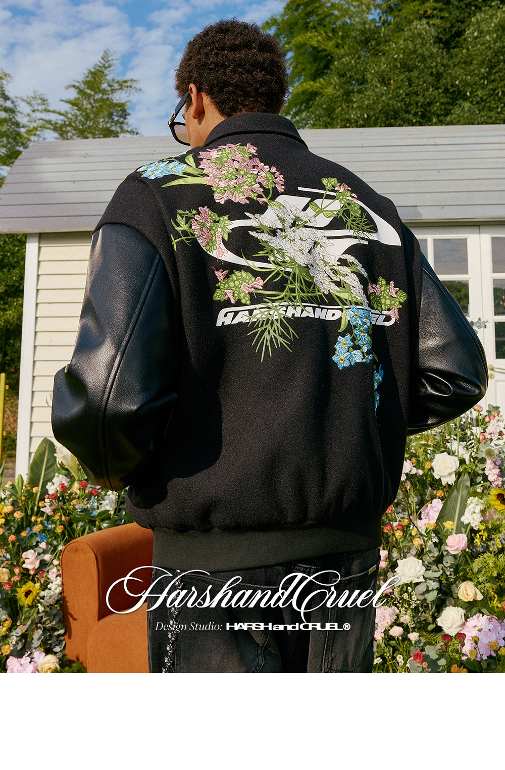 harshandcruel full back floral embroidered HACR baseball Jacket