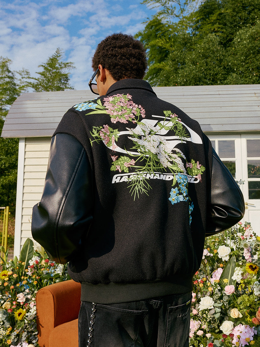 harshandcruel full back floral embroidered HACR baseball Jacket