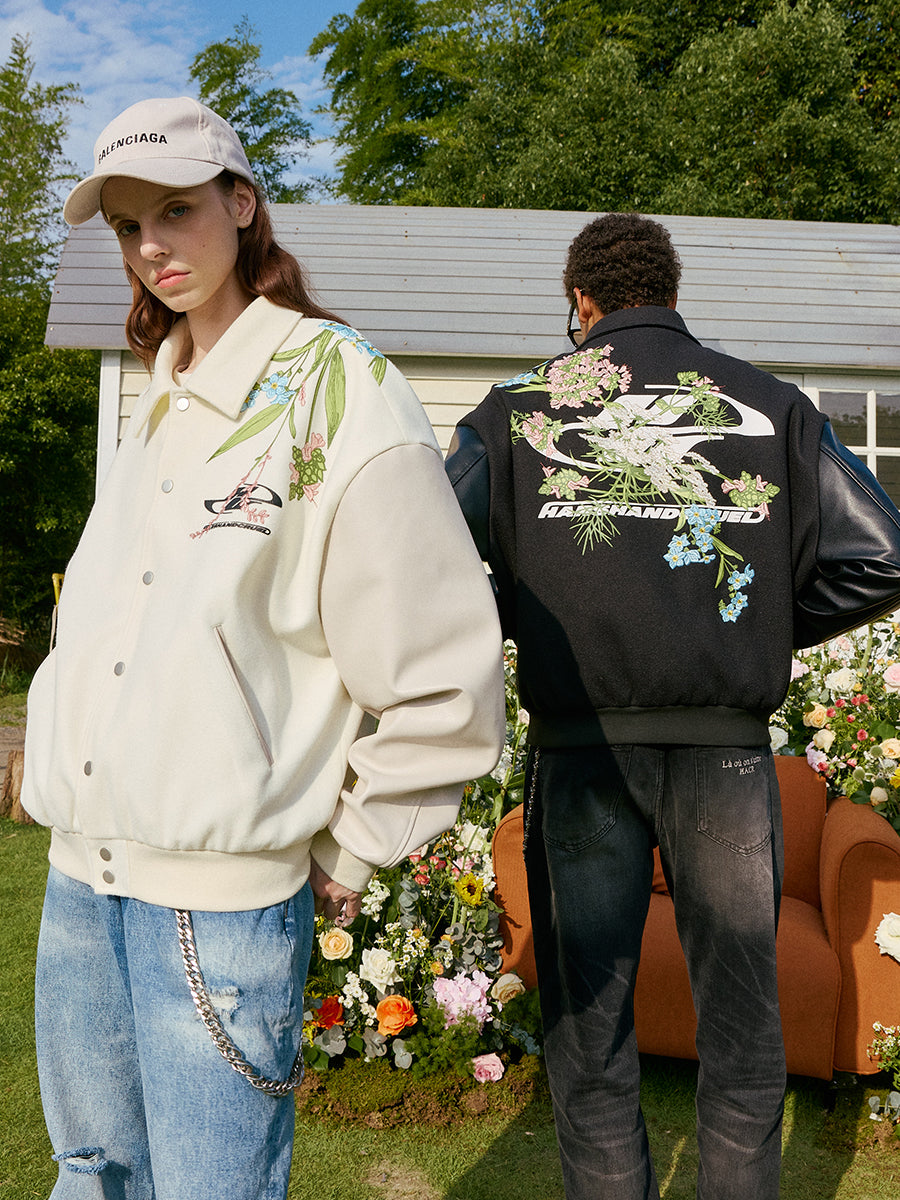 harshandcruel full back floral embroidered HACR baseball Jacket