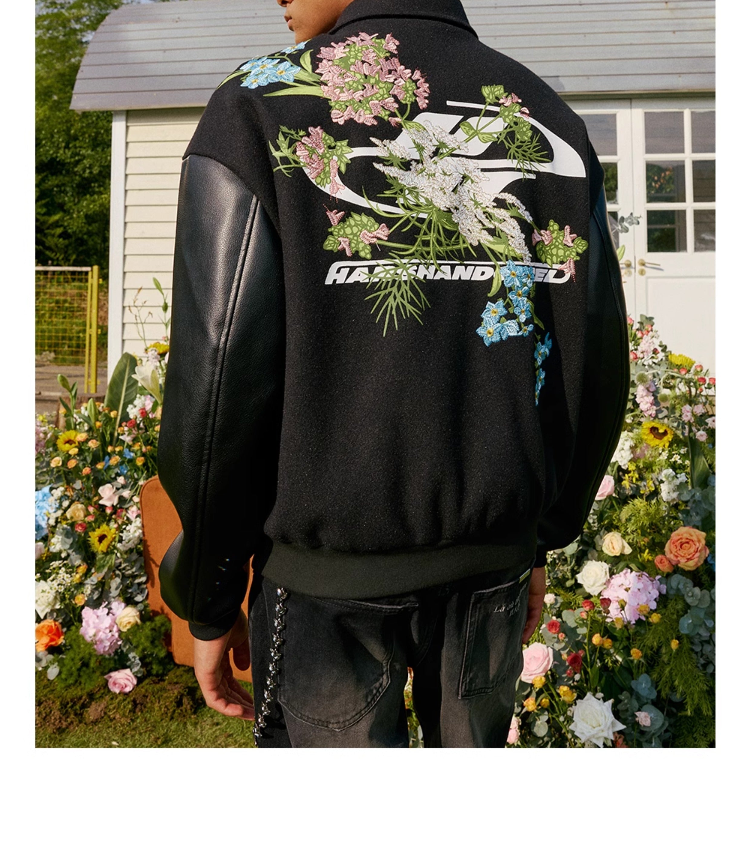 harshandcruel full back floral embroidered HACR baseball Jacket