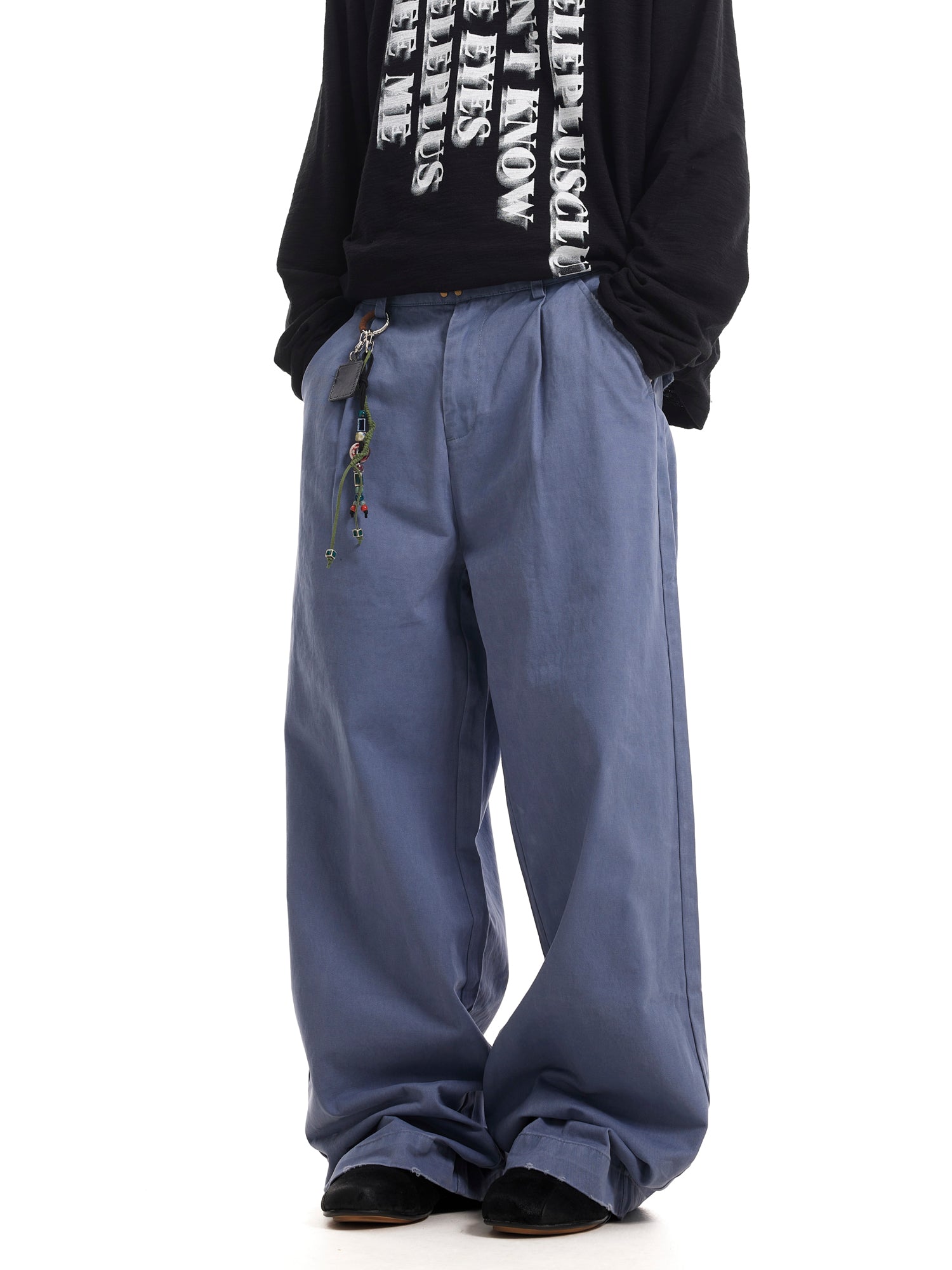 BTSG Washed Distressed destruction French blue baggy cargo pants