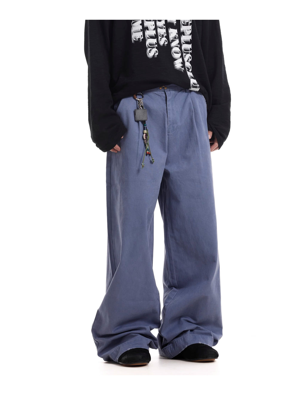 BTSG Washed Distressed destruction French blue baggy cargo pants