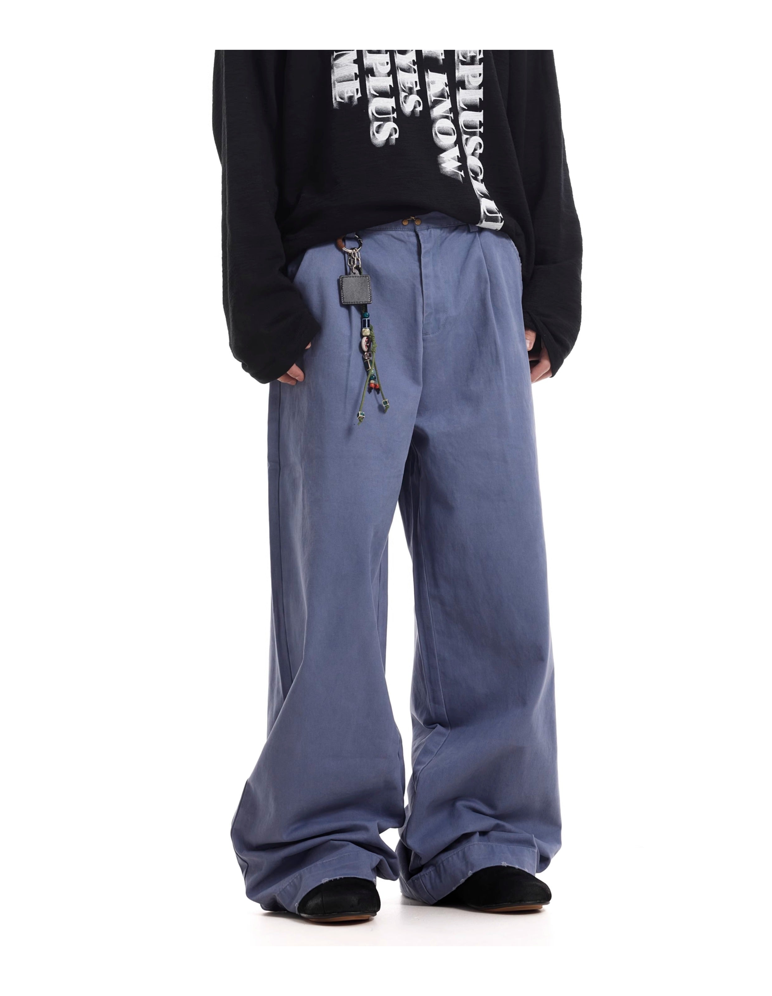 BTSG Washed Distressed destruction French blue baggy cargo pants