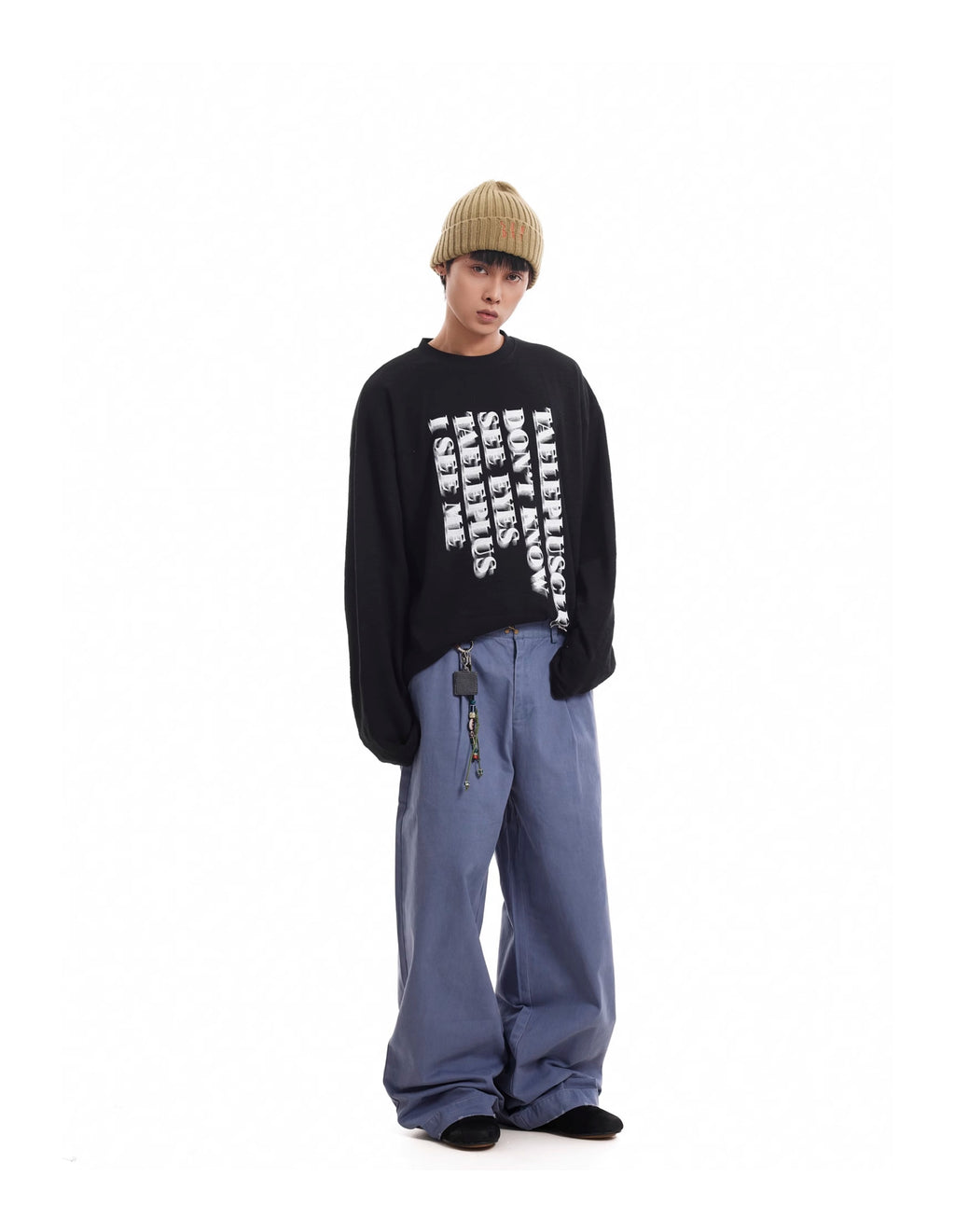 BTSG Washed Distressed destruction French blue baggy cargo pants