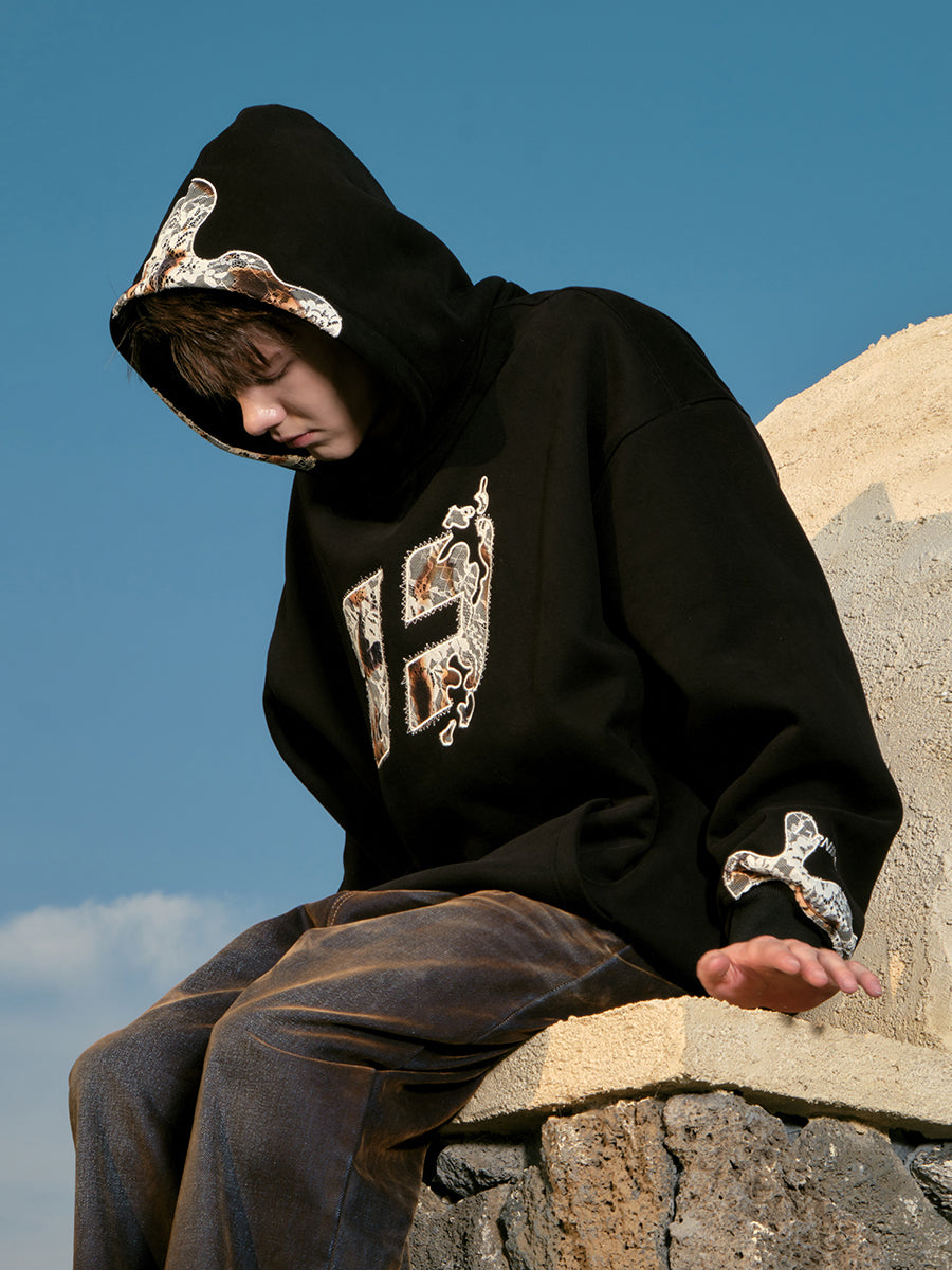 FORNINES fused lace patch embroidered Hoodie