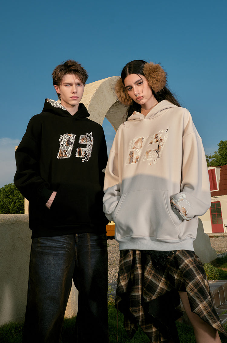 FORNINES fused lace patch embroidered Hoodie