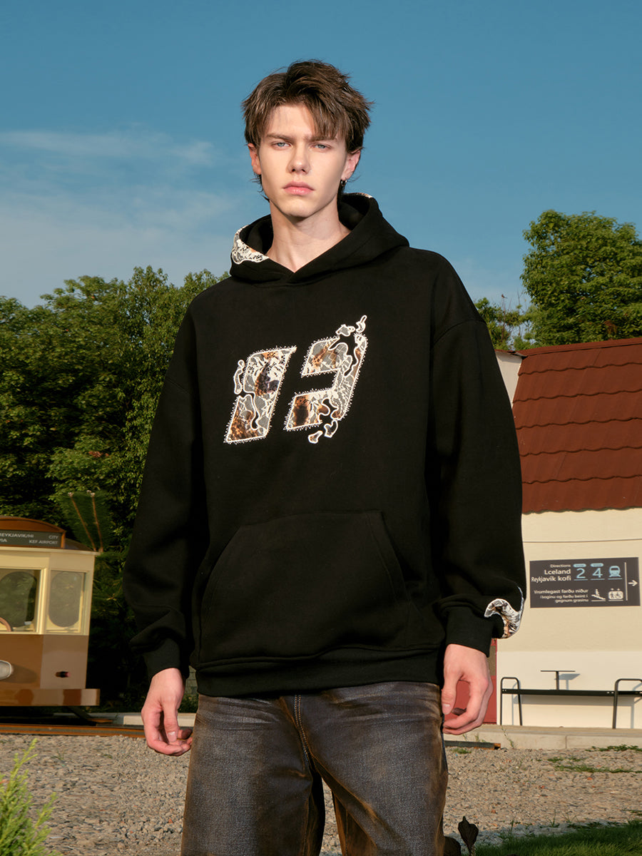 FORNINES fused lace patch embroidered Hoodie