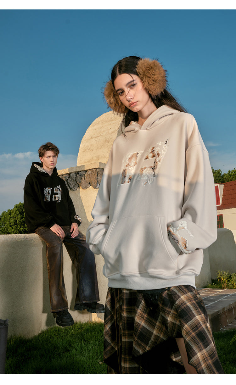 FORNINES fused lace patch embroidered Hoodie