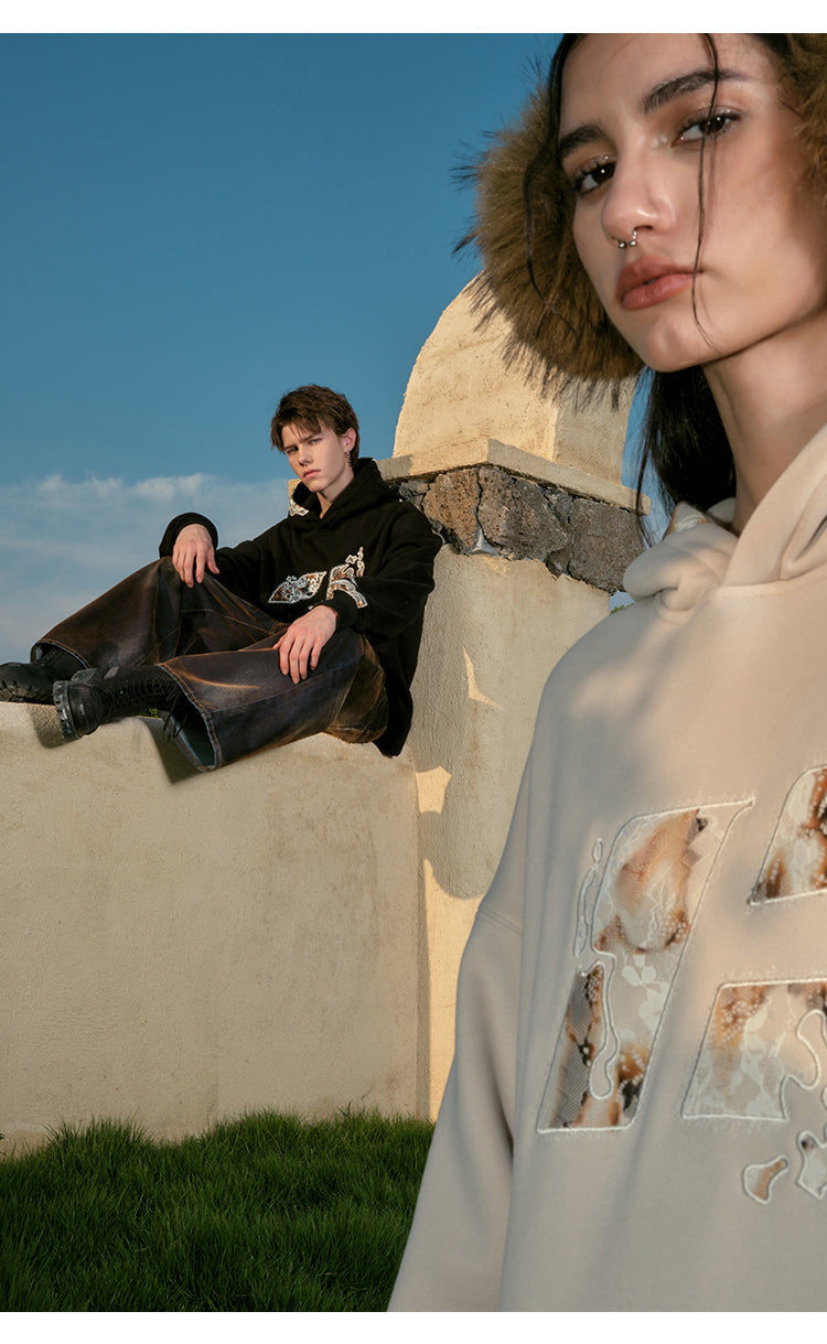 FORNINES fused lace patch embroidered Hoodie