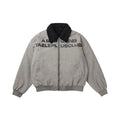 BTSG Retro Wash Slogan Lamb's Fleece Inner Fur Collar Jacket