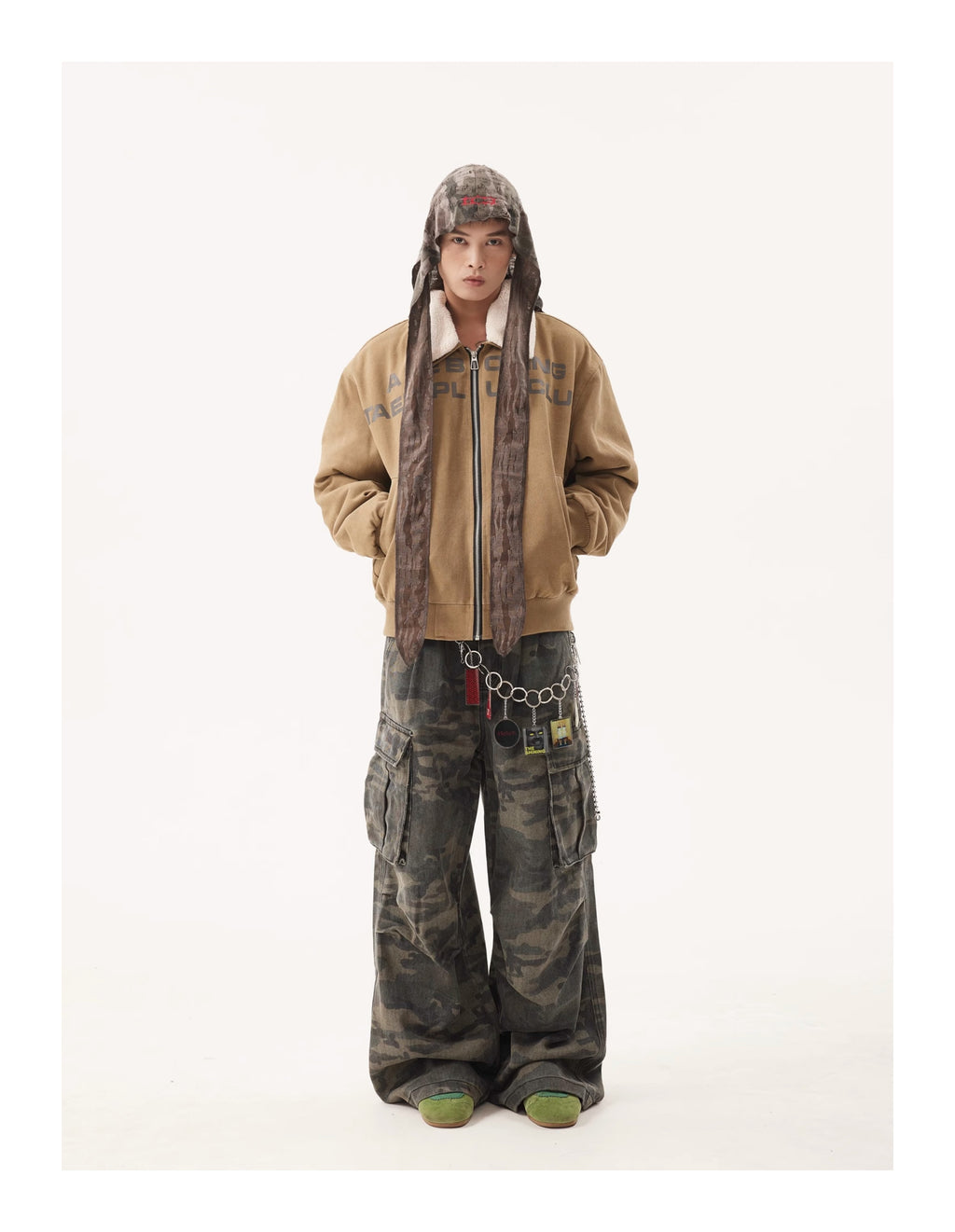 BTSG Retro Wash Slogan Lamb's Fleece Inner Fur Collar Jacket