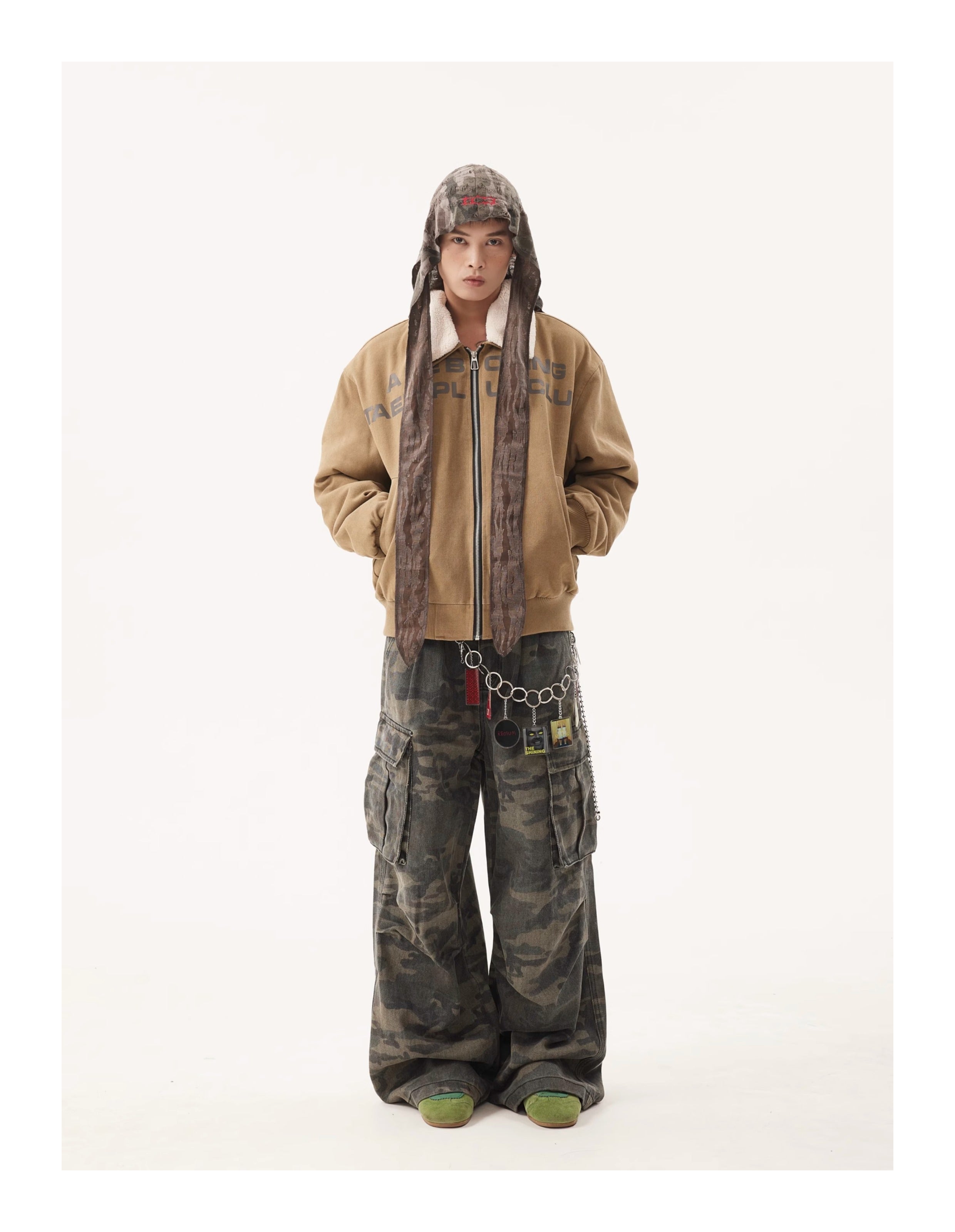 BTSG Retro Wash Slogan Lamb's Fleece Inner Fur Collar Jacket