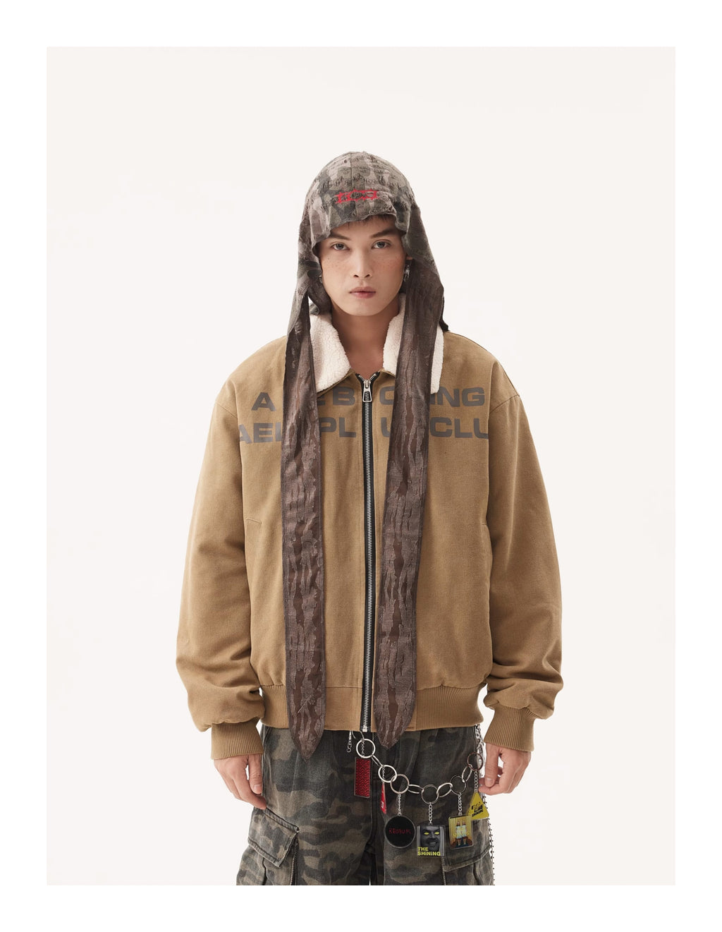 BTSG Retro Wash Slogan Lamb's Fleece Inner Fur Collar Jacket